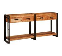 YUOGHRTFE Mesa consola rústica con espacio de almacenamiento de madera maciza de acacia, 161 x 33 x 75 cm, color marrón, juego de 2 mesas de consola para salón, pasillo o vestíbulo, mesa rectangular