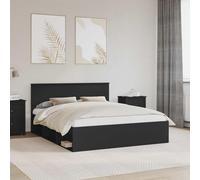 YUOTYRKTEJRSG Madera de Pino Macizo Minimalista Camas Modernas Negro | Estructura de Cama Negro 160x200 cm Madera de Pino Macizo con Cabecero y Somier Fijo para Dormitorio Moderno, Cama King
