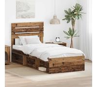 YUOTYRKTEJRSG Madera Resistente Estilo Minimalista 78x196x100 cm Marrón | Estructura de cama con cabecero Madera vieja 75x190 cm base de listones robusta para colchon sommier dormitorio huespedes