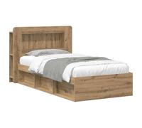 YUOTYRKTEJRSG Roble con Almacenamiento Moderno 93 5 x 221 5 x 100 cm marrón | Cama con Almacenamiento Roble Artisan 80x200 cm, Estructura de Madera con Cajones y Cabecero Armario, Base Moderna con Somier
