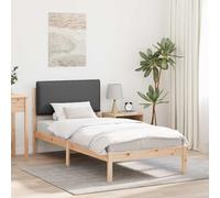 YUOTYRKTEJRSG Tapizado Lino Madera Pino Gris Oscuro 205.5x105.5x84.5 cm | Estructura de Cama con Cabecera Tapizada Gris oscuro, Marco de Madera Maciza de Pino, Cabecero Acolchado Suave, Base