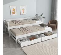 YuQozii Cama individual y doble, cama deslizante con ruedas inferiores, con 2 cajones de MDF, marco de madera maciza, blanco (200 x 90 cm/190 x 90 cm)