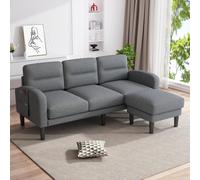 YuQozii Sofá esquinero en forma de L de 3 plazas con chaise longue, pequeño sofá esquinero de, en el lateral hay una bolsa de almacenamiento, 10 patas de sofá, adecuado para el salón, 204 x 136 x 80