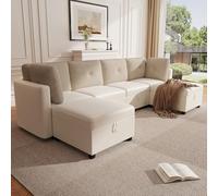 YuQozii Sofá modular de 6 módulos en forma de U con espacio de almacenamiento, sofá esquinero multifuncional para sala de estar, convertible en sofá en forma de L, sillón individual, terciopelo + pana