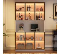 YuQozii Vitrina de 120 x 34 x 200 cm, vitrina de pie con 6 puertas de armario, zona de almacenamiento libre, armario alto, vitrina de cristal con LED, armario de salón de 120 cm de ancho, armario