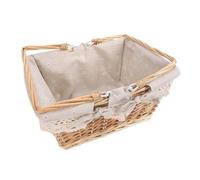 Yusat Cesta de Picnic de Mimbre Natural con Forro de Algodón de Lino Desmontable, Cesta Rectangular Tejida a Mano para Acampar Al Aire Libre (Margarita)