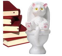 Yusheng Escultura estatuilla Gato,Figura Gato Sentado en el Inodoro | Colección Gatos artesanales en Miniatura, Juguetes Figuras decoración Dibujos Animados jardín
