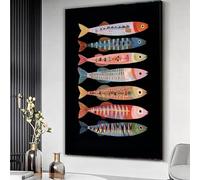 YUSUZHU Lienzo con ilustración de peces coloridos, arte mural marino, decoración abstracta de vida marina, impresión en lienzo del océano, decoración náutica para el hogar (50x70cm/marco interior)