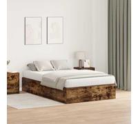 YUTAASU Marco de cama con puerta de roble ahumado, 120 x 190 cm | Madera de pino maciza, puerta plegable, espacio de almacenamiento, diseño moderno, para dormitorio