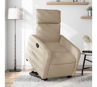YuuSsea Sillón de relax con ayuda para levantarse de tela crema, moderno sillón tapizado para salón, dormitorio, oficina, con respaldo ajustable y reposabrazos giratorios, patas de madera duraderas
