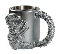 YUYTE Taza Alienígena Coleccionable Taza de café Alienígena de café 3D 15x11x10cm Acero Inoxidable de Resina Gris Plateado Mate con Cómodo para Decoración de Mesa de Co