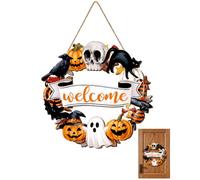 YUZNA Placa de madera para puerta de Halloween, 1 unidad con ojal resistente, Lejerto de halloween para la puerta que crea atmósfera espeluznante y recibe a tus invitados