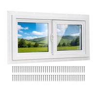 Yuzzy Ventana de vinilo para sótano de 61 cm x 30,5 cm con doble panel de vidrio templado aislado y pantalla de fibra de vidrio, ventanas corredizas resistentes para sótano, baño, garaje, cobertizo