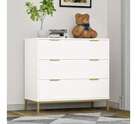 Yvsevnr Cómoda Blanca Dormitorio 3 Cajones para Dormitorio Gran Capacidad | Sinfonier Dormitorio de Madera con Patas de Metal, Antivuelco, Armario de Almacenamiento para Salón y Entrada, Moderno