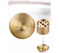 YWAYNU Porta Incienso de Latón, Quemador de Incienso Set de 2 (1 Plato + 1 Soporte), Incensario Colector de Cenizas para Varillas, Soporte Incienso Seguro para Meditación y Yoga