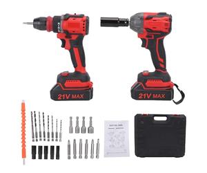 YWBL-WH Juego de Taladro Eléctrico de 21 V Kit Combinado de Taladro Inalámbrico con Llave Eléctrica 2 en 1 Torque de de 30 Nm Atornillador de Impacto de 380 Nm 2 Baterías Luz LED para Reparación del