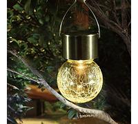 YWBL-WH Luces Solares Colgantes para Exteriores, Luces Decorativas con Forma de Bola de Cristal con Grietas, Bombillas de Detección de Carga Solar Automática, Cálido