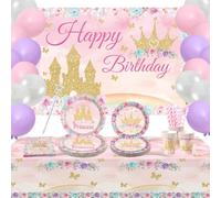Ywediim Suministros de fiesta de princesa, incluye pancarta, plato, tul, globos, servilletas, mantel, decoraciones de fiesta de cumpleaños para niñas para 20 invitados (estilo A)