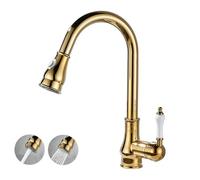 YWJFSA Vintage Grifo Cocina Extraible, Grifo Cocina Fregadero, Latón Giratorio,Oro