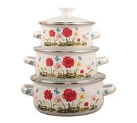 YWJLQH 3 Piezas Juego de Ollas de Esmalte con Diseño Floral Antiadherente para Sopas Guisos Y Frijoles Base Plana Ideal para Cocinas de Inducción Apta para, Flor Roja, Individual