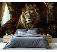 YXQAIED Papel pintado, decoración del hogar y mural de leones, papel tapiz de dormitorio con corona del rey, papeles pintados de animales salvajes para sala de estar, murales de pared grandes no