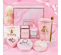 YYDSXK Regalo Cumpleaños Mujer 40 Años, Taza de Café 6 Piezas Set Regalo | Regalos 40 Años Cumpleaños con Taza de Café, Sales de Baño, Vela Perfumada y Llavero, para Amigas, Hermanas, Madres y Novias
