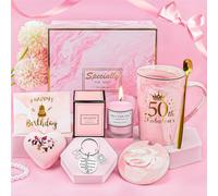 YYDSXK Regalo Cumpleaños Mujer 50 Años, Taza de Café 6 Piezas Set Regalo | Regalos 50 Años Cumpleaños con Taza de Café, Sales de Baño, Vela Perfumada y Llavero, para Amigas, Hermanas, Madres y Novias