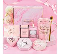YYDSXK Regalos para Mujer, Taza de Café Regalo de Cumpleaños Original | Ideas Regalo con Taza de Café Rosa, Sales de Baño, Vela Perfumada y Llavero, para Navidad, San Valentín, Día de la Madre