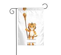YYHHAOFA Little Tiger Holding A Staff - Bandera de jardín para decoración de patio, diseño de cuatro estaciones, 12 x 18 pulgadas