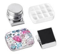 YYlingx Juego de 4 mini cajas de lata portátiles, paleta de acuarela vacía de 12 pozos, flor morada, mini paleta de pintura, kit de acuarela de viaje