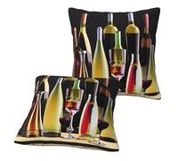 Yyoretp Juego de 2 fundas de cojín decorativas con estampado de copas de cóctel y botellas de vino, fundas de cojín cuadradas para sofá, cama, coche, sofá