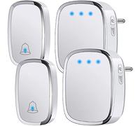 YYQ Timbre Inalámbrico Exterior Impermeable IP44, Timbre para Puerta Largo Alcance de 300M, Indicador LED, 2 Transmisores y 2 Receptores, 5 Niveles de Volumen Ajustable, 36 Melodías