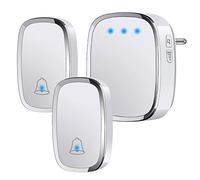 YYQ Timbre Inalámbrico Exterior Impermeable IP44, Timbre para Puerta Largo Alcance de 300M, Indicador LED, 2 Transmisores y 1 Receptor, 5 Niveles de Volumen Ajustable, 36 Melodías