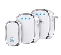 YYQ Timbre Inalámbrico Exterior Impermeable IP44, Timbre para Puerta Largo Alcance de 300M, Indicador LED, 1 Transmisor y 2 Receptores, 5 Niveles de Volumen Ajustable, 36 Melodías