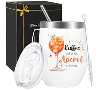 YYSWSAKY Aperol - Copa de vino de acero inoxidable, regalo de vino - Copa de vino de 12 oz con tapa, paja y cepillo de pajita, regalo de fiesta para novia Aberol (Aperol)