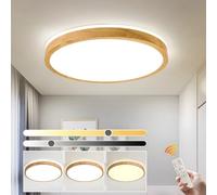 YYUTLUO Lámpara techo LED de madera, lámpara madera natural redonda con brillo superior 360 ° | Regulable con mando distancia 2700K-6500K 36W | Salón Comedor Pasill Hogar Oficina Habitación(Ø50cm)