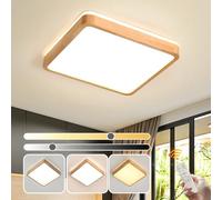 YYUTLUO Lámpara techo LED madera, lámpara de madera natural cuadrada con brillo superior de 360 °| Regulable con mando distancia 2700K-6500K 36W| Salón Comedor Pasillo Hogar Oficina Habitación(Ø50cm)
