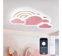 YZBEIMDAI Lampara de Techo Infantil LED, 55cm/30W Lámpara de techo creativa Nubes con arcoiris Regulable con Control Remoto, Lámpara de Techo para Dormitorio de Niños y Niñas, Rosa