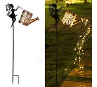 YZYOE Solar alimentado hada agua hervidor de luz, jardín decorativo hierro forjado retro lindo elfo luz del piso, anochecer inalámbrico al amanecer lámpara led impermeable.