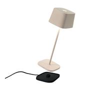 Zafferano, Lámpara Ofelia, Lámpara de Mesa Recargable e Inalámbrica con Control Táctil, También Adecuada como Lámpara de Exterior, Atenuador, 2700-3000 K, Altura 29 cm, Color Arena
