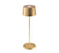 Zafferano, Lámpara Olivia Pro con Hoja Color Oro, Lámpara de Mesa Portátil y Recargable con Control Táctil, Adecuada como Lámpara de Interior, Atenuador, 2200-3000 K, Altura 35 cm