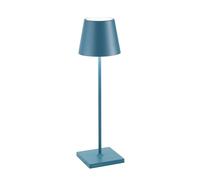 Zafferano, Poldina Pro, Lámpara de Mesa Recargable e Inalámbrica con Control Táctil, También Adecuada como Lámpara de Exterior, Atenuador, 2200-3000 K, Altura 38 cm, Color Azul Avio