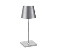 Zafferano, Poldina Pro Mini con Hoja Color Plata, Lámpara de Mesa Recargable e Inalámbrica con Control Táctil, Adecuada como Lámpara de Interior, Atenuador, 2200-3000 K, Altura 30 cm