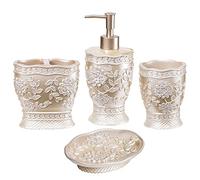 Zahari Home Juego de 4 Accesorios de baño Rose Vine con Bomba de loción, Vaso, Soporte para Cepillo de Dientes y jabonera, diseño único, Color Beige
