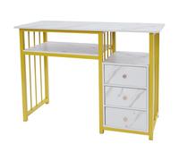 Zalydala Escritorio de uñas, mesa de manicura, tocador sin espejo, mármol, con 3 cajones, estructura estable, mármol blanco dorado, mesa de ordenador moderna