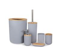 Zambuph Juego Completo de 9 Piezas de Accesorios de baño compactos de bambú | papelera ergonómica que garantiza una larga vida útil y botella de inodoro.
