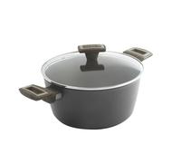 zanetti, Cacerola Terra de alto espesor, cacerola antiadherente de aluminio con tapa y 2 asas Soft Touch efecto madera, apta para todos los pisos incluida inducción, diámetro 24 cm, pack reciclado