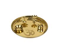 Zap Impex Om Pooja Juego de platos de latón (diámetro - 20 cm) - Artículos Puja/Aarti Thali para Home Mandir | Templo | Decoración Diwali | Boda | Decoración para el hogar