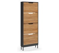 Zapatera abatible Vicco Luca Antracita/Roble dorado 59 x 157.5 cm con 4 compartimentos basculantes, Model 61424