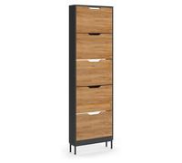 Zapatera abatible Vicco Luca Antracita/Roble dorado 59 x 192 cm con 5 compartimentos basculantes, Model 61426